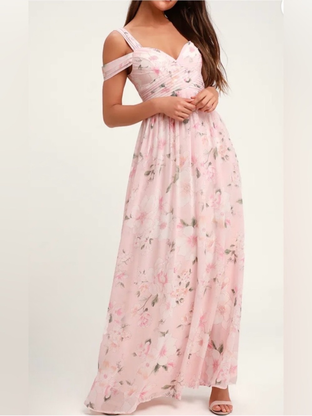 Lulus Make Me Move Light Pink Floral Print Maxi Dress Small